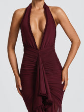 Wine Deep V-neck Sexy Ruffled Prom Dress